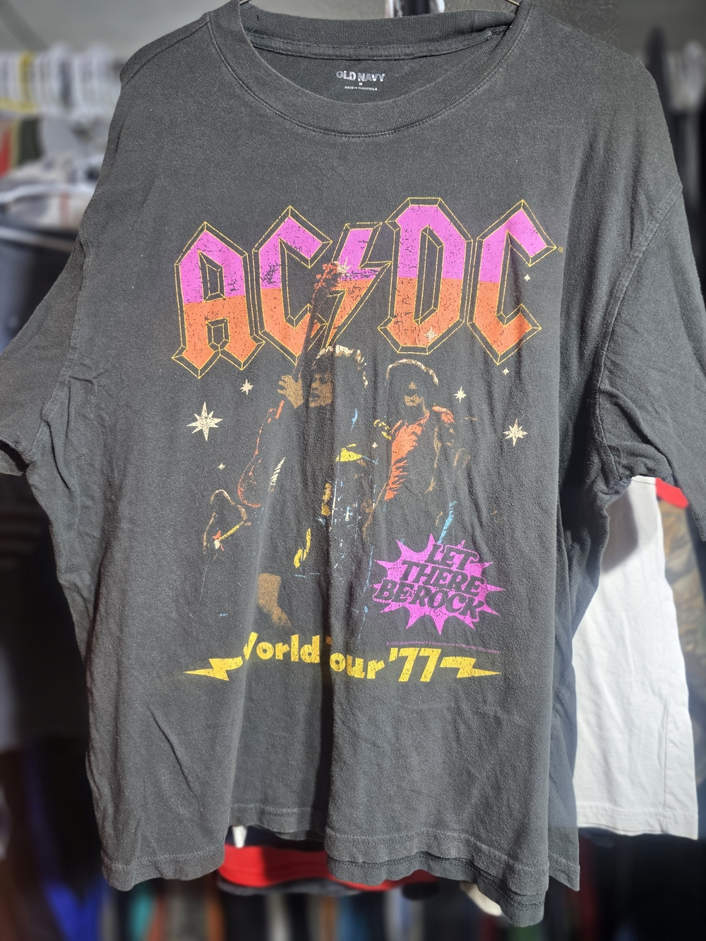 Old Navy AC/DC Graphic Tee - Black with Pink & Orange Print